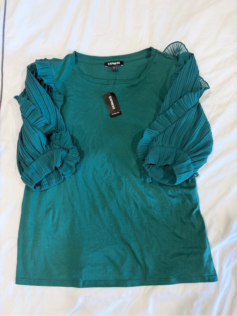 Express Women's Teal Ruffle Sleeve Tee